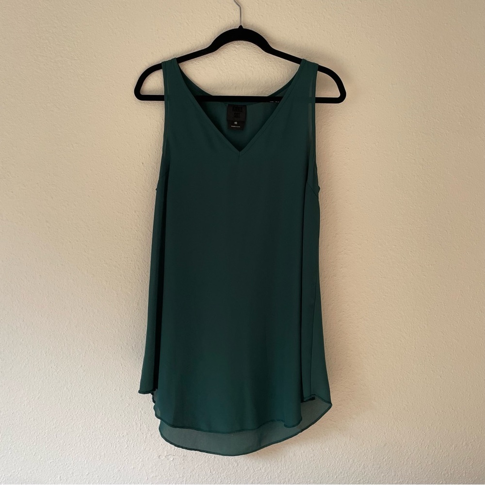 Anna Sui dark green semi sheer whimsy sleeveless tunic, size 10